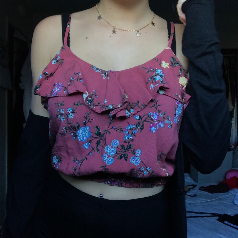 Pink flower crop top